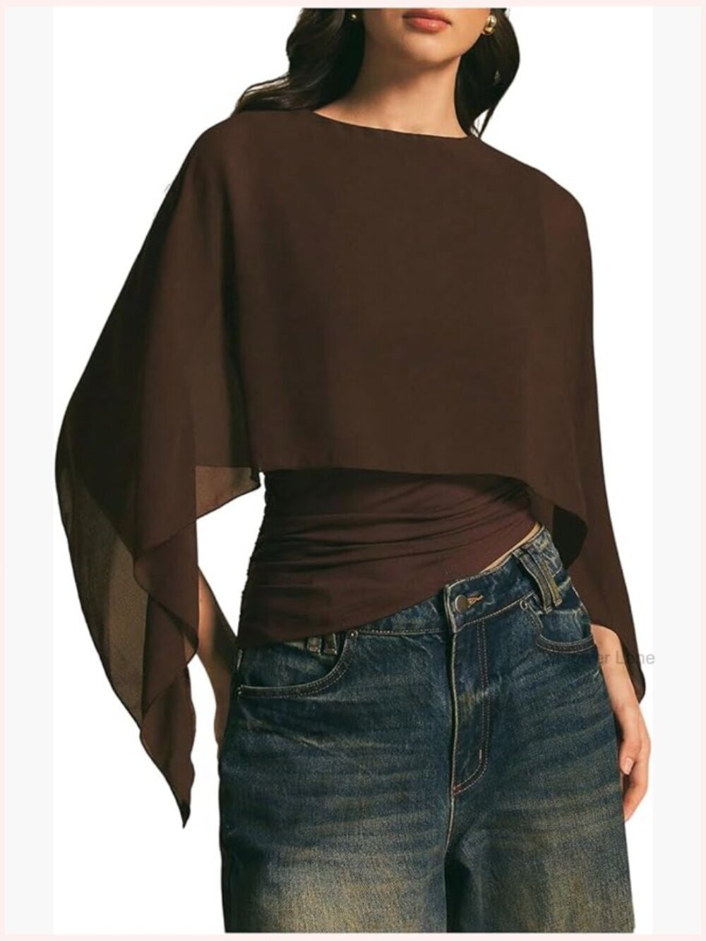 Asymmetrical Crop Top with 3/4 Sleeves & Keyhole Back